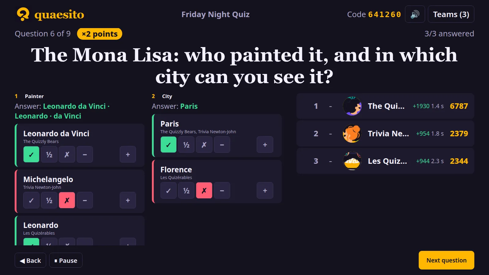 Judging several answers part by part