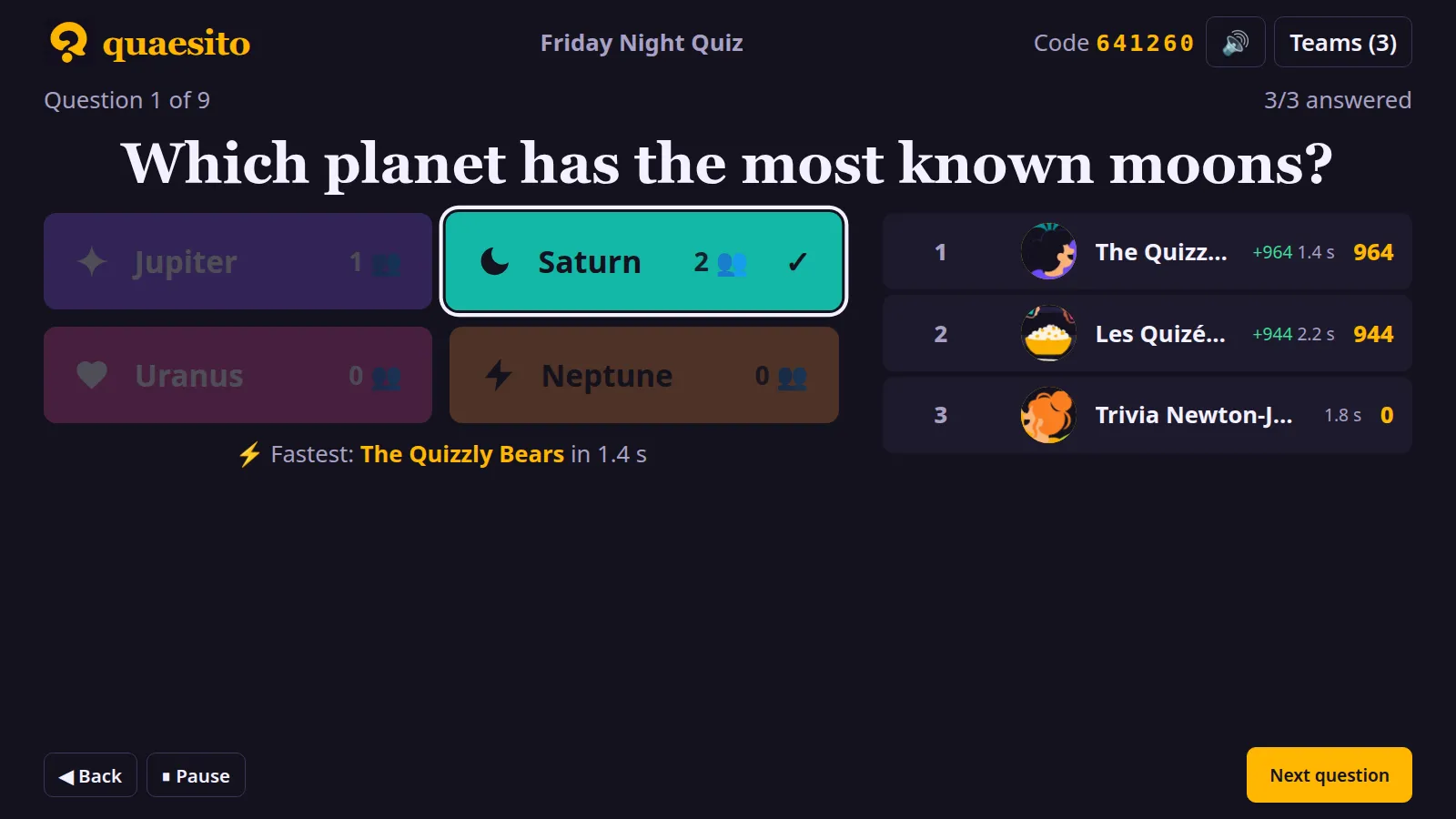 A revealed question with the standings